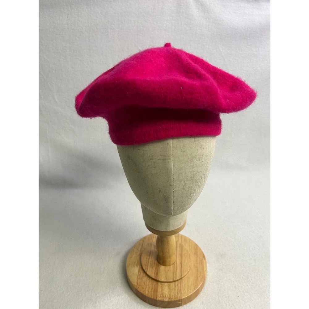 French Chic Parisian Hat To Socks Womens OS Hot Pink Wool Blend Classic Beret